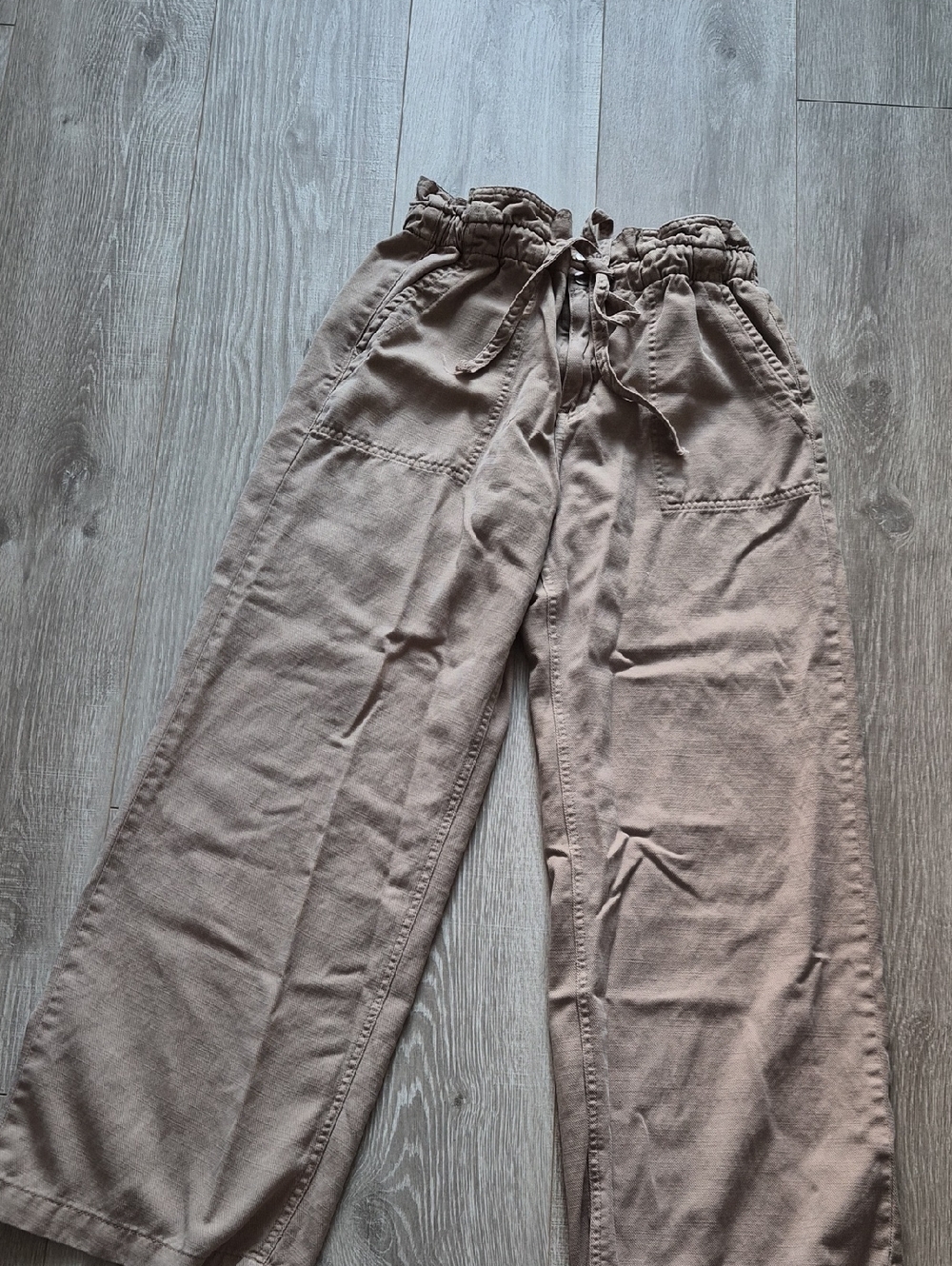Wide Leg Paperbag Waist Pants in Taupe